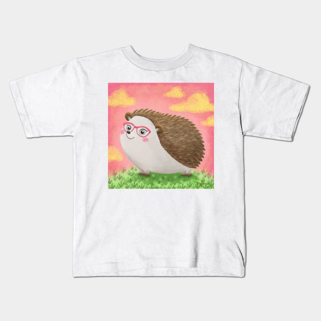 Hedgie Hedgehog with Glasses Kids T-Shirt by ErinKantBarnard